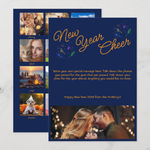 New Year Cheer Multi Photo Navy Blue Holiday Card