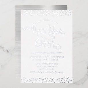 New Year Cheer Script Party Chic White Real Silver