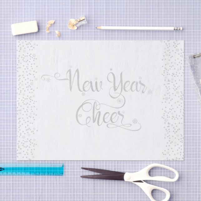 New Year Cheer Silver Glitter Snowflakes on White Tissue Paper (Craft)