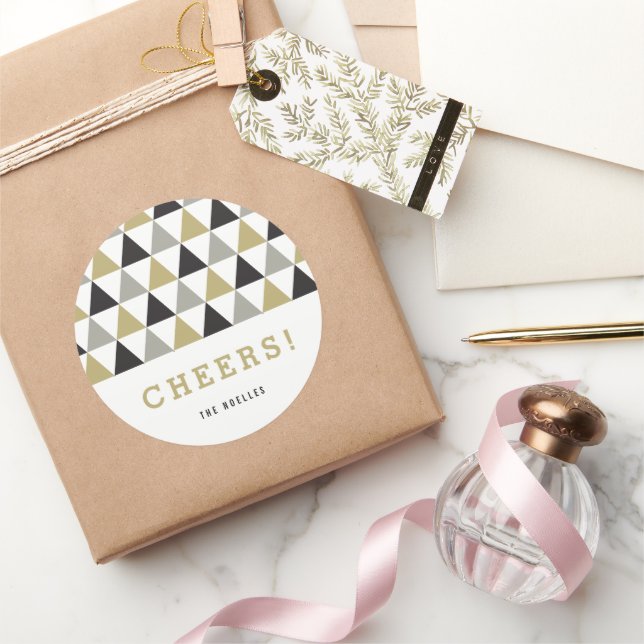 New Year Cheers Gold Silver Mod Geometric Holiday Classic Round Sticker (Gifting)