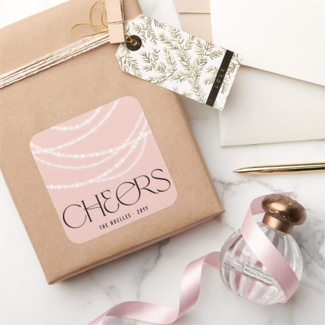 New Year Cheers Sparkling Lights Stylish Chic Square Sticker (Gifting)