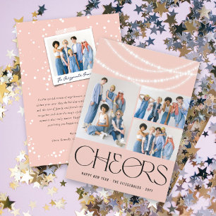 New Year Cheers Sparkling Lights Stylish Photo Holiday Card