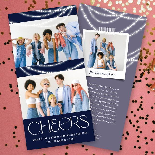 New Year Cheers Sparkling Lights Stylish Photo Holiday Card (Creator Uploaded)