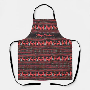 New Year Christmas Black Red Pixel Pattern Apron