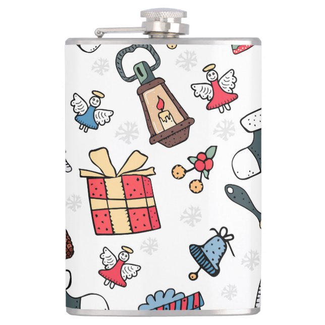 New Year: Christmas Holiday Pattern. Hip Flask (Front)