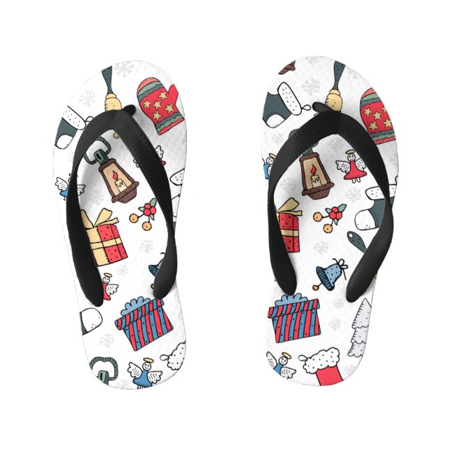 New Year: Christmas Holiday Pattern. Kid's Flip Flops (Footbed)