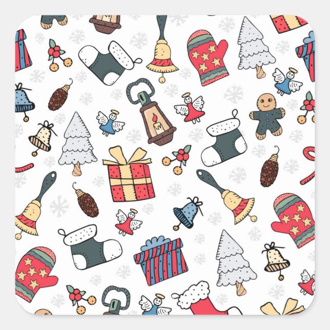 New Year: Christmas Holiday Pattern. Square Sticker (Front)