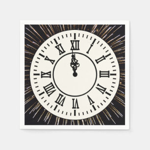 New Year Clock on Fireworks Napkin
