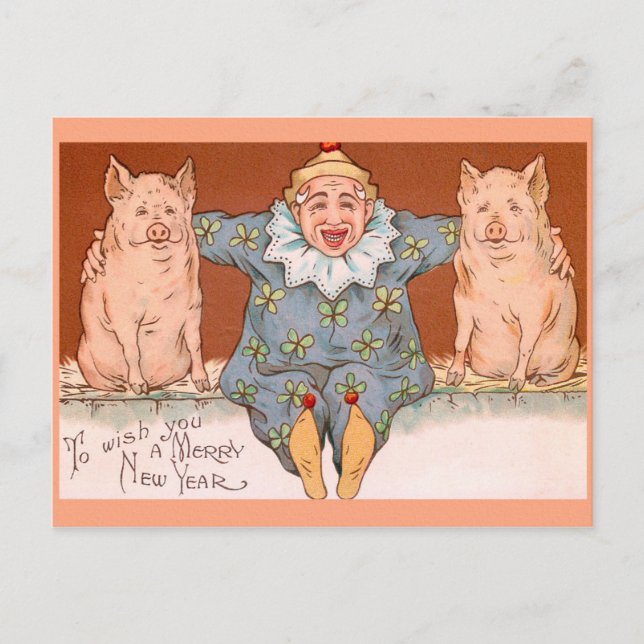 NEW YEAR clowns, pigs & good luck symbols Postcard (Front)