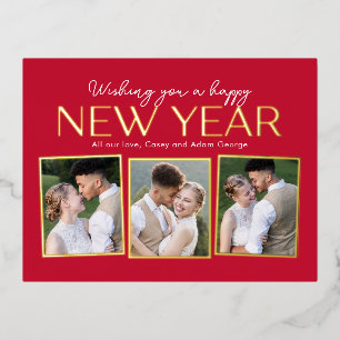 New Year Collage FOIL Editable Colour Postcard