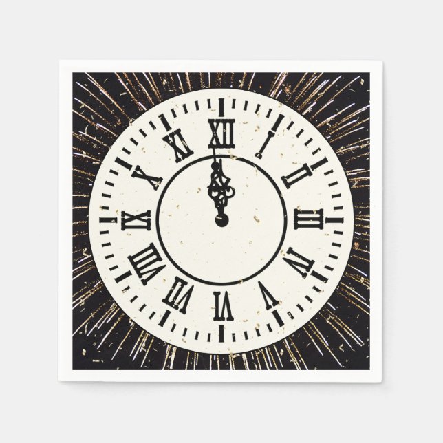 New Year Confetti On Clock and Fireworks Napkin (Front)