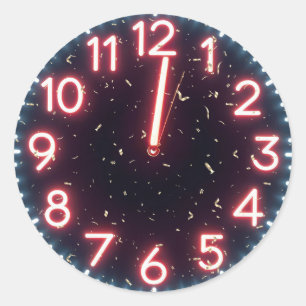 New Year Confetti On Midnight Neon Clock Classic Round Sticker