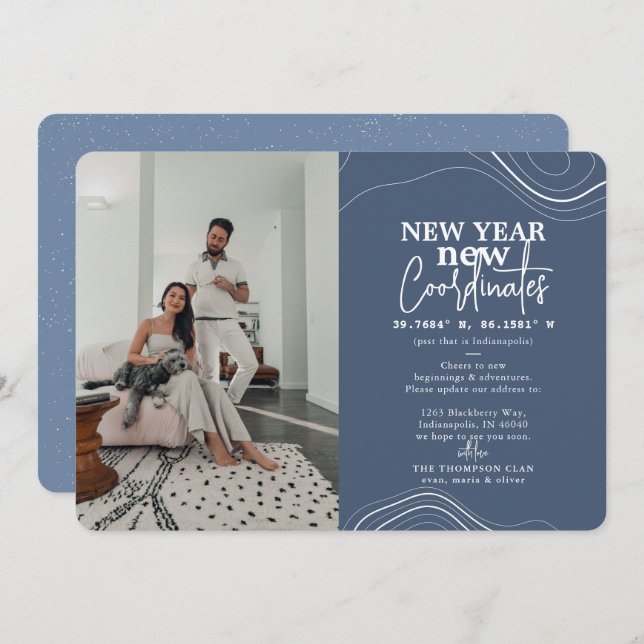 New Year Coordinates Pic Blue Moving Announcement (Front/Back)