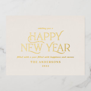 New year cream elegant minimal modern traditional foil holiday postcard