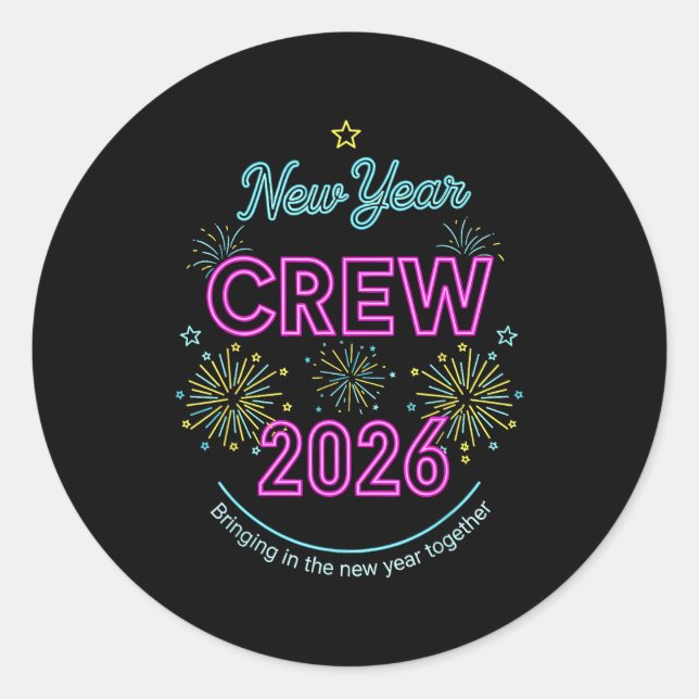 New Year Crew 2026, Family Matching Happy New Year Classic Round Sticker (Front)