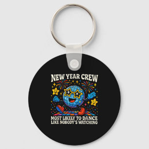 New Year Crew Most Likely To Dance Retro Party  Keychain