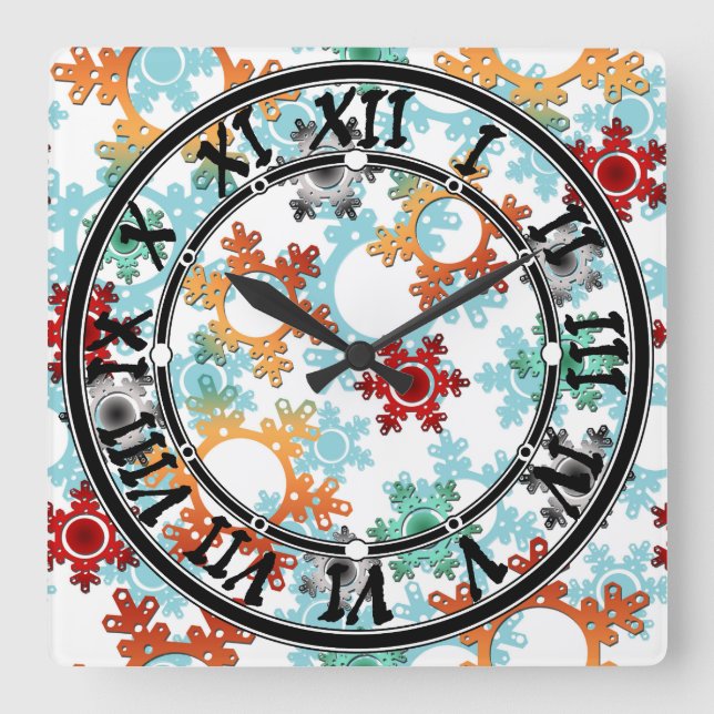 New year decor, christmas, new year, snow square wall clock (Front)