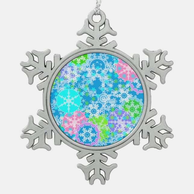 New year design snowflake pewter christmas ornament (Front)