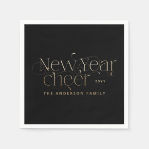 New year elegant Art Deco typography black gold Napkin