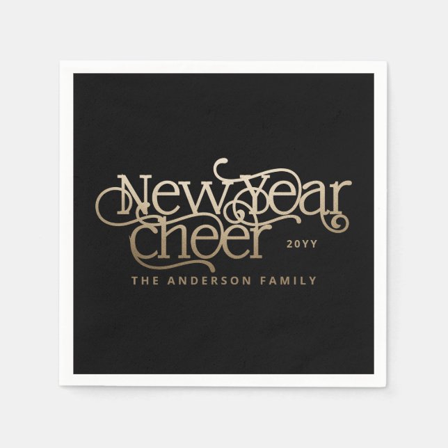 New year elegant Art Deco typography black gold Napkin (Front)