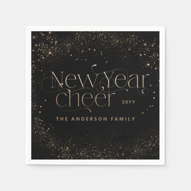 New year elegant Art Deco typography black gold Napkin (Front)