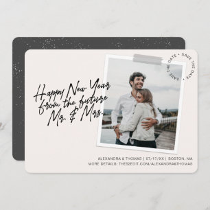 New Year Engagement Save The Date Creme Photo Holiday Card