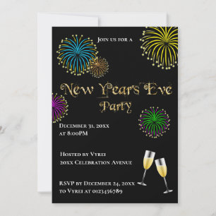 New Year Eve 2026 Celebration Fireworks Champagne Invitation