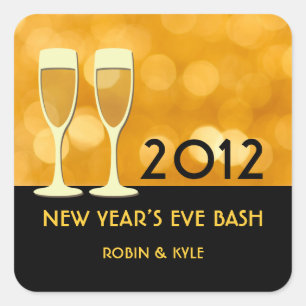 New year eve champagne cocktail glitter glam party square sticker