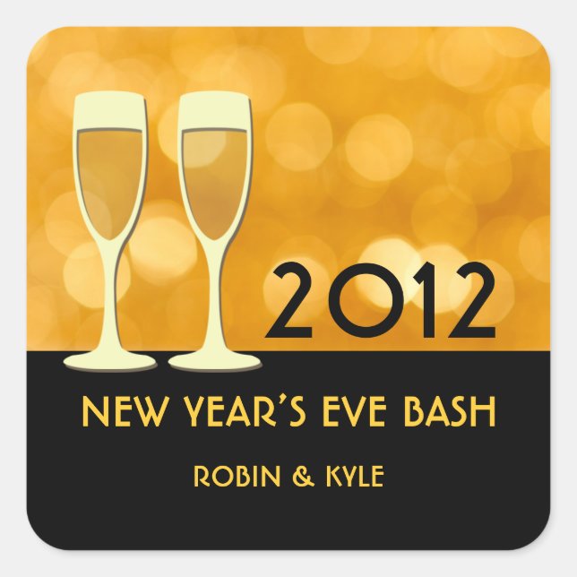 New year eve champagne cocktail glitter glam party square sticker (Front)