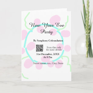 New year eve party scan QR RSVP name pink blue Card