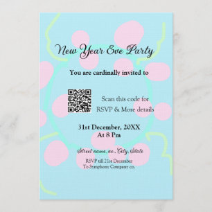 New year eve party scan QR RSVP name pink blue  Invitation