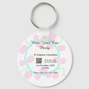 New year eve party scan QR RSVP name pink blue  Keychain