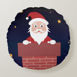 New Year Eve Santa Claus down the Chimney  Round Pillow