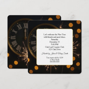 New Year Eve Sparklers On a Midnight Clock Invitation
