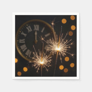 New Year Eve Sparklers On a Midnight Clock Napkin
