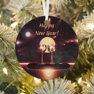New Year Fireworks and Champagne Metal Ornament