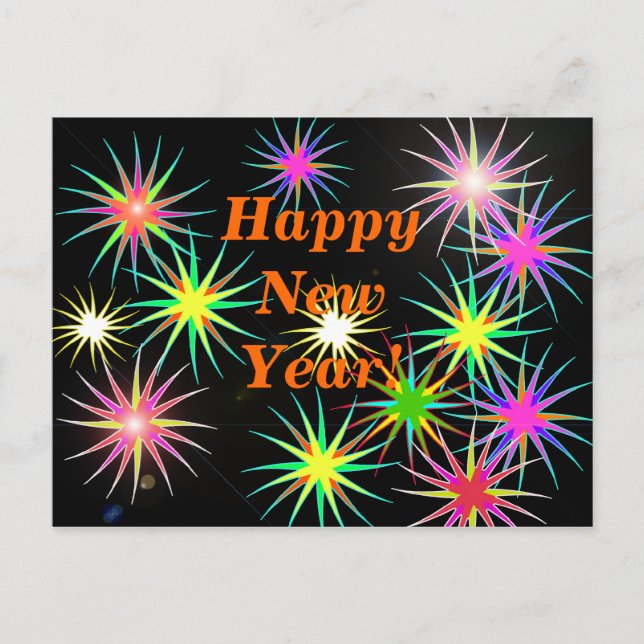 New Year Fireworks Flash on Black Holiday Postcard (Front)