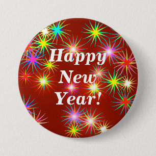 New Year Fireworks Flash on Red 3 Inch Round Button