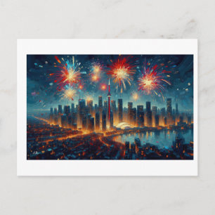 New Year Fireworks Over Toronto Skyline,  Postcard