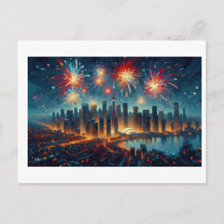 New Year Fireworks Over Toronto Skyline, Postcard
