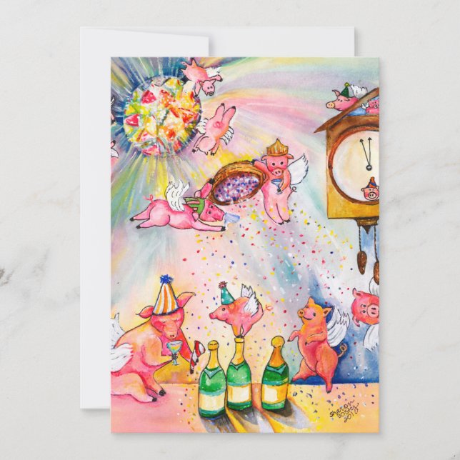 New Year Flying Pigs Invitation (Front)