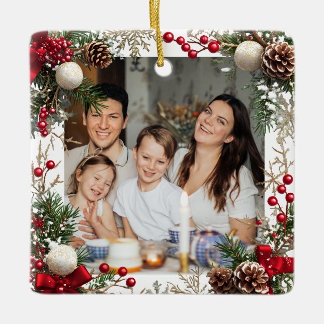 NEW YEAR  Frame with custom Photo Family 2026 Ceramic Ornament (Front)
