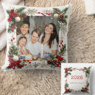 NEW YEAR  Frame with custom Photo Family 2026 Throw Pillow