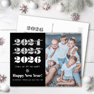 New Year Funny 3rd Time a Charm Black White Photo Holiday Postcard