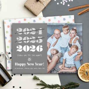 New Year Funny 3rd Time a Charm Modern Grey Photo  Holiday Card
