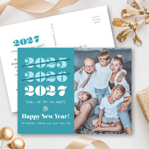 New Year Funny 3rd Time a Charm Turquoise Photo Holiday Postcard