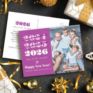 New Year Funny 3rd Time Charm Modern Purple Photo Holiday Postcard
