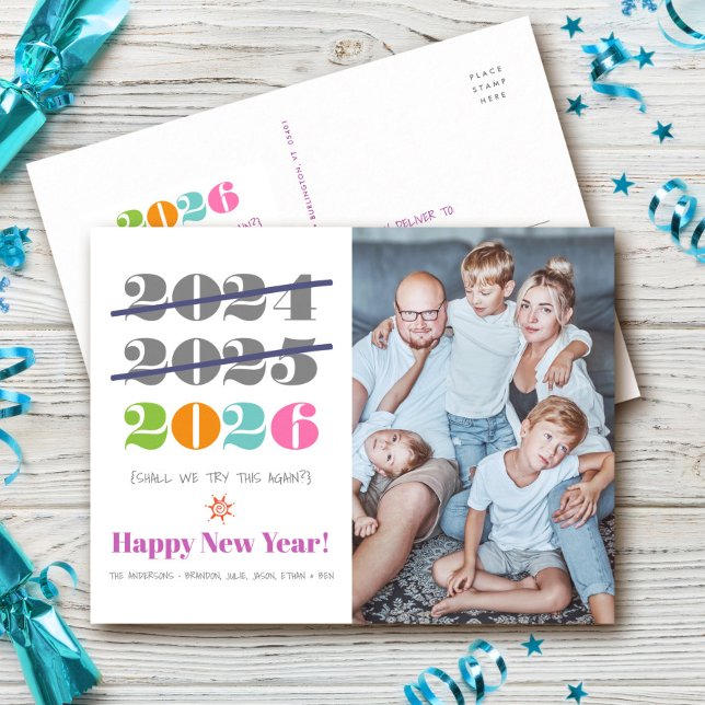 New Year Funny Third Time a Charm Modern Photo Holiday Postcard (Creator Uploaded)