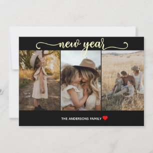 New Year   Gold  black   3 Photo Card