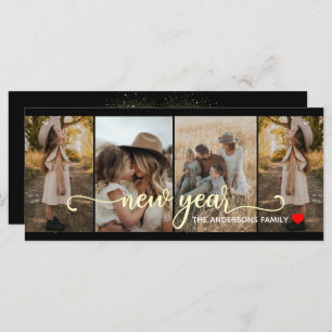 New Year   Gold  black   4 Photo Card